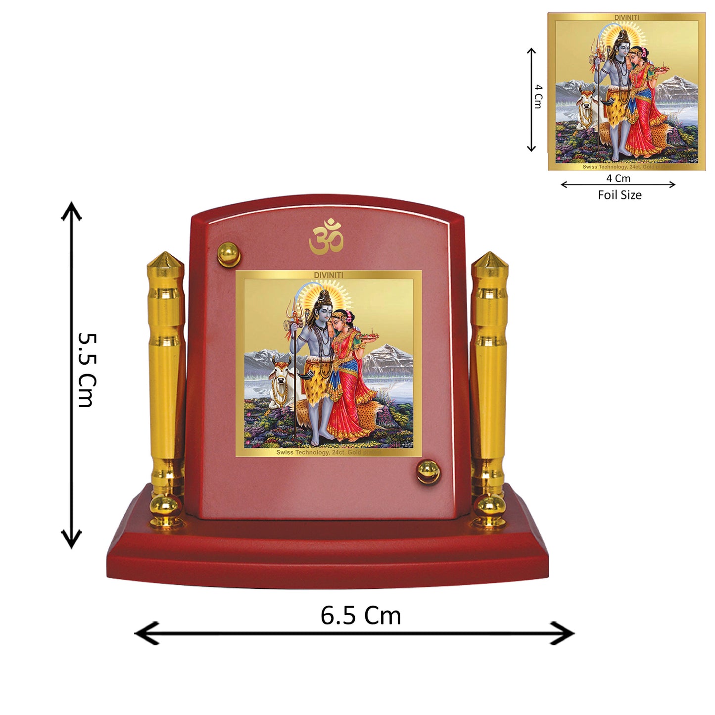 Diviniti 24K Gold Plated Shiva Parvati Photo Frame for Car Dashboard, Home Decor, Tabletop, Puja Room, Showpiece and Gift  MDF1BP+ (6.5x5.5 CM)