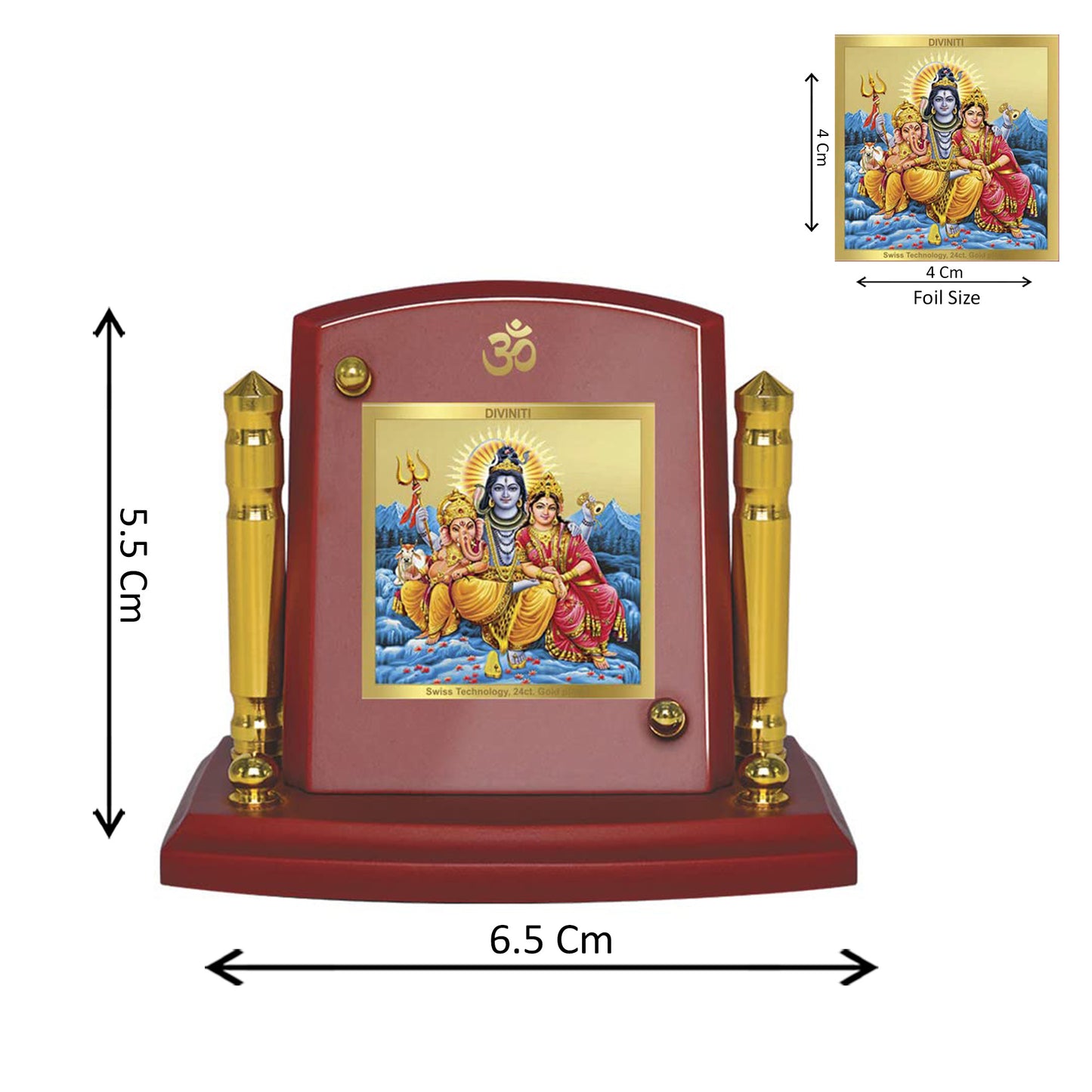 Diviniti 24K Gold Plated Shiv Parivar Photo Frame for Car Dashboard, Home Decor, Tabletop, Puja Room, Showpiece and Gift  MDF1BP+ (6.5x5.5 CM)