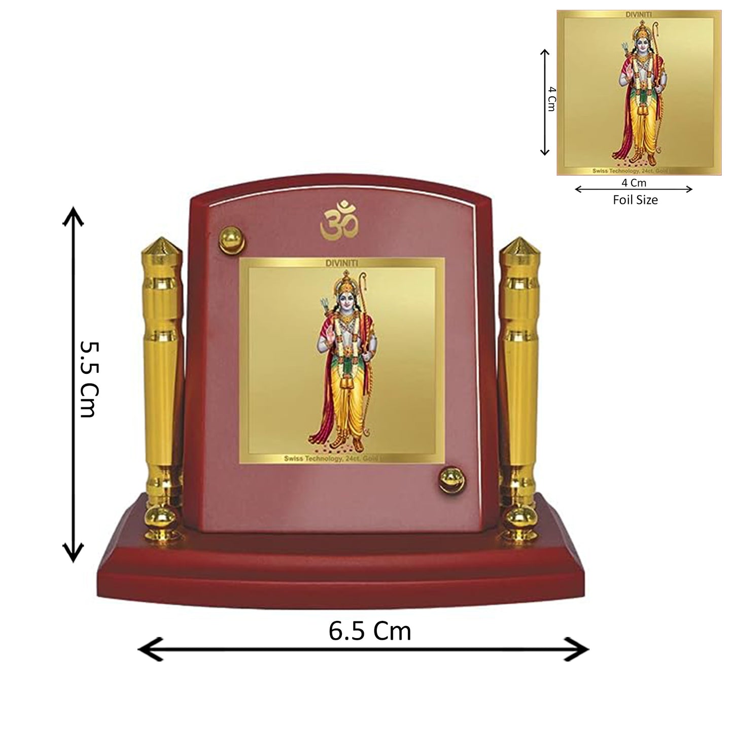 Diviniti 24K Gold Plated Ram Photo Frame for Car Dashboard, Home Decor, Tabletop, Puja Room, Showpiece and Gift  MDF1BP+ (6.5x5.5 CM)