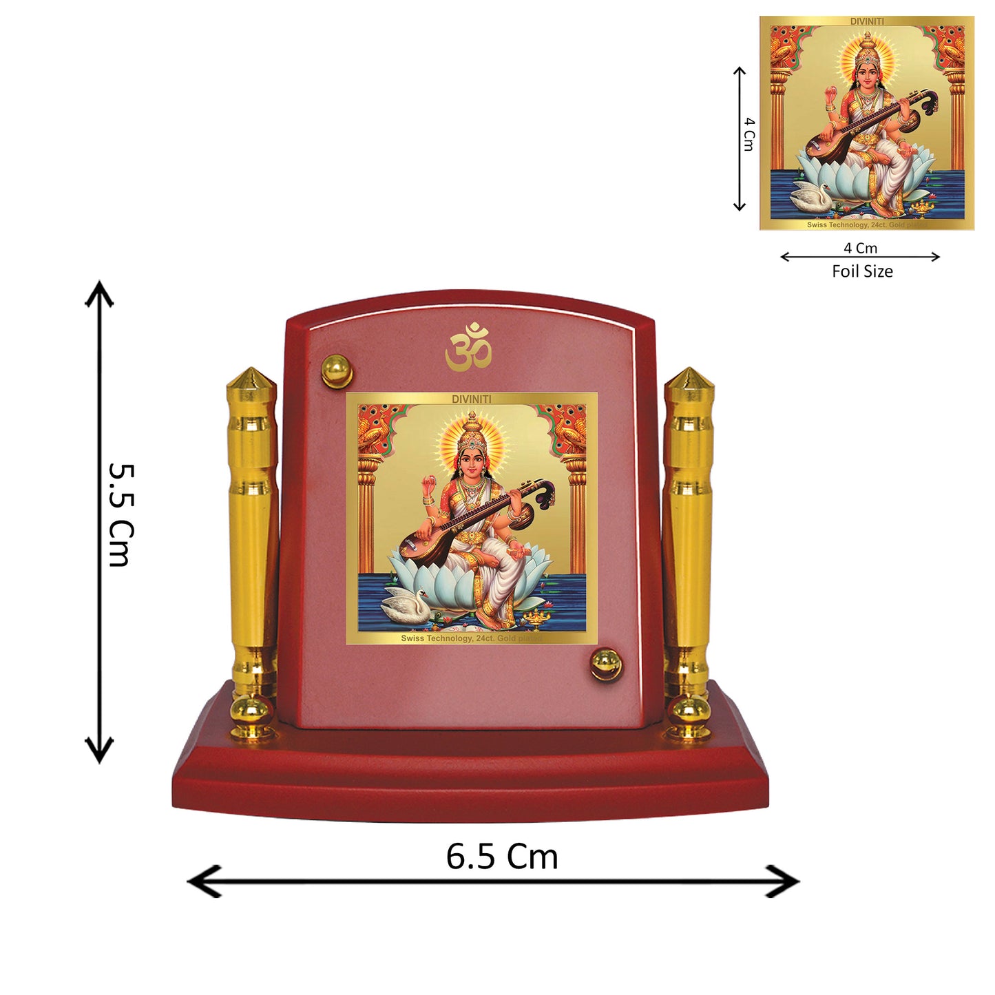 Diviniti 24K Gold Plated Saraswati Mata Photo Frame for Car Dashboard, Home Decor, Tabletop, Puja Room, Showpiece and Gift  MDF1BP+ (6.5x5.5 CM)