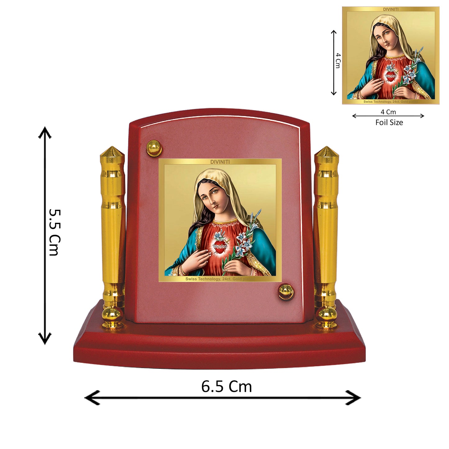 Diviniti 24K Gold Plated Mother Mary Photo Frame for Car Dashboard, Home Decor, Tabletop, Puja Room, Showpiece and Gift  MDF1BP+ (6.5x5.5 CM)