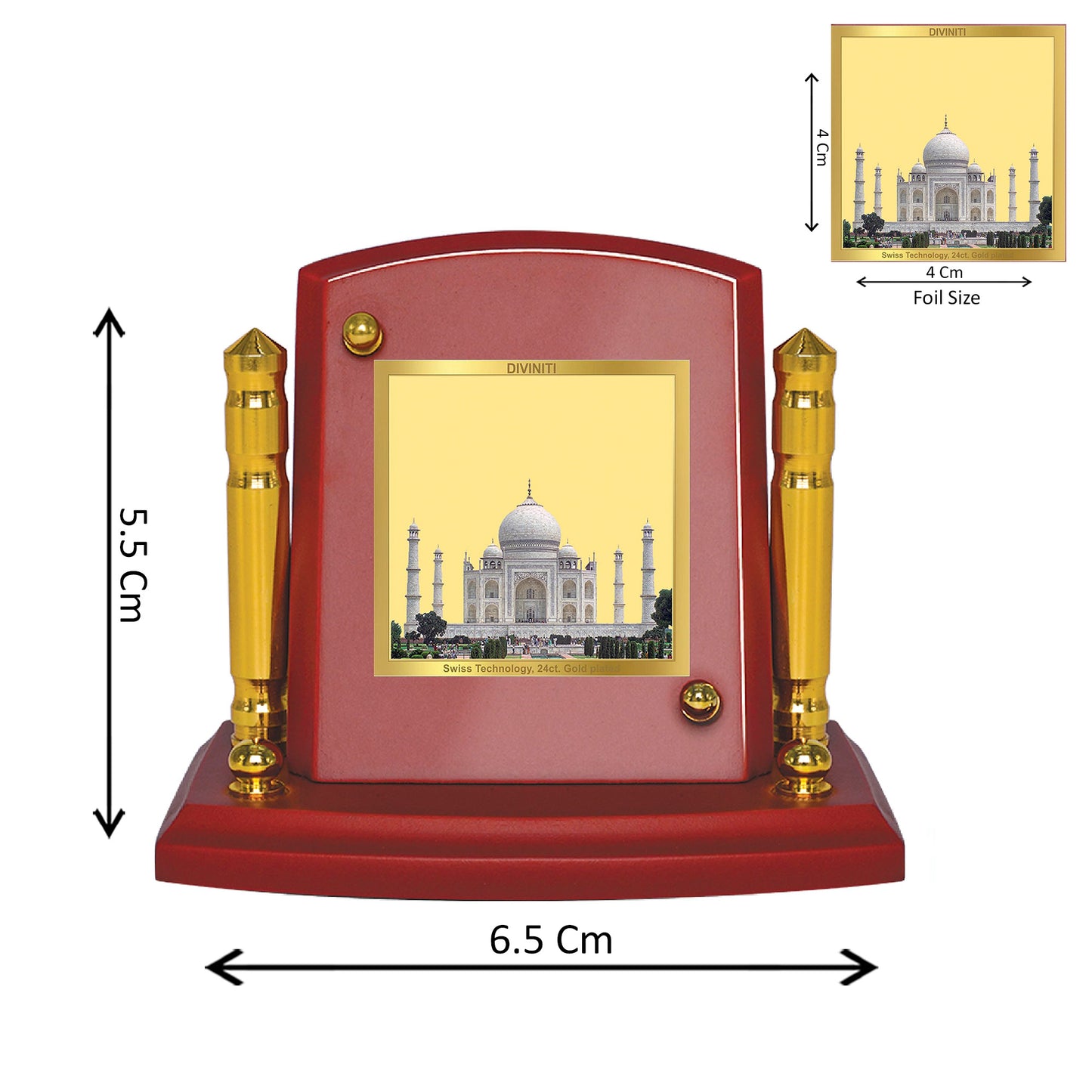 Diviniti 24K Gold Plated Taj Mahal Photo Frame for Car Dashboard, Home Decor, Tabletop, Puja Room, Showpiece and Gift  MDF1BP+ (6.5x5.5 CM)