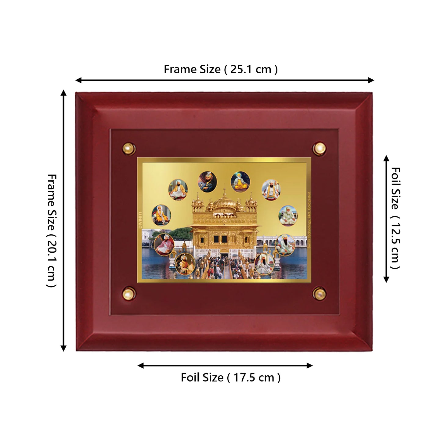 DIVINITI 24K Gold Plated Golden Temple -2 Wall Photo Frame Wooden Wall Frame With Foil Religious Photo Frame Idol For Prayer, Gifts Items MDF S2.5 (25.1X20.1 CM)