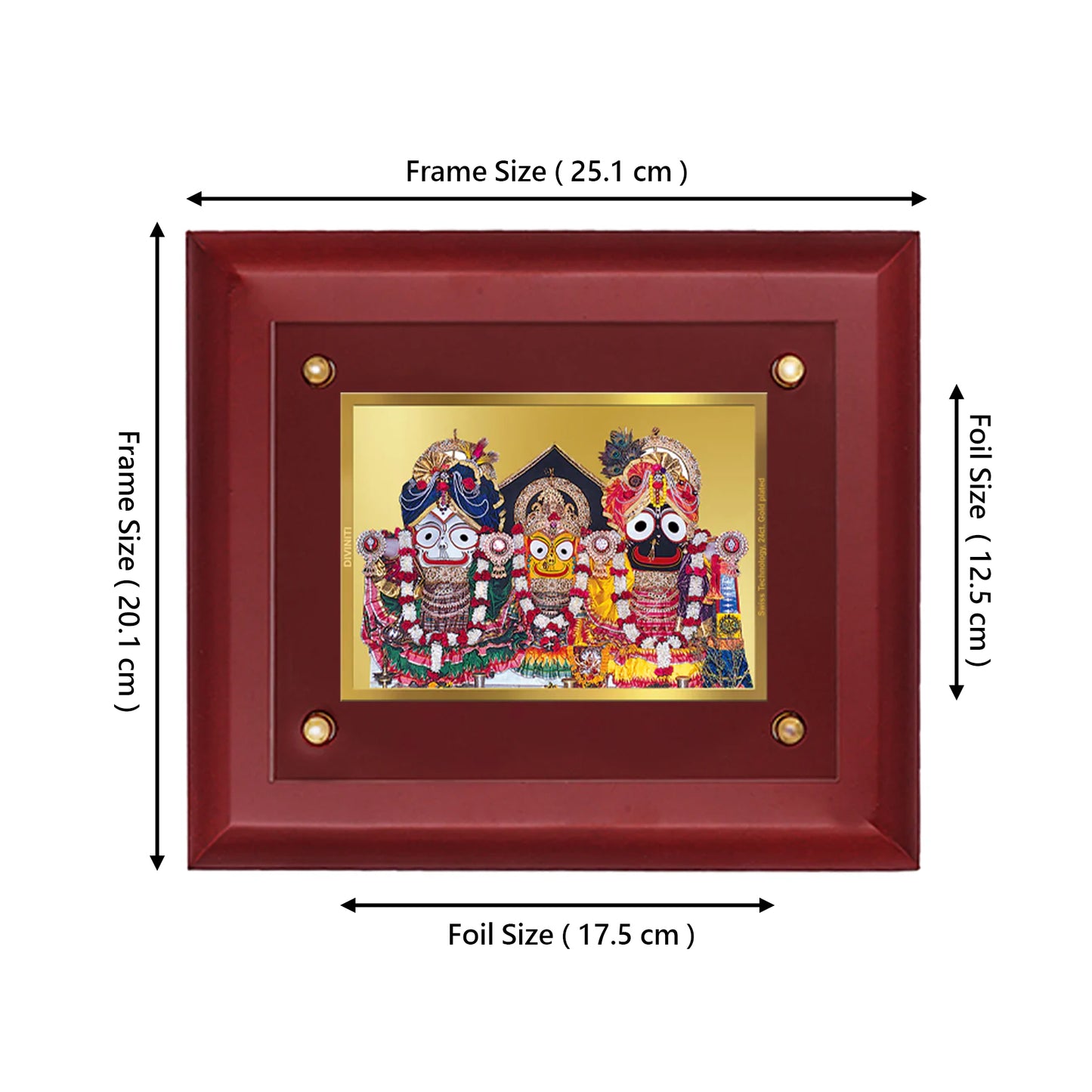 DIVINITI 24K Gold Plated Jagannath-2 Wall Photo Frame Wooden Wall Frame With Foil Religious Photo Frame Idol For Prayer, Gifts Items MDF S2.5 (25.1X20.1 CM)