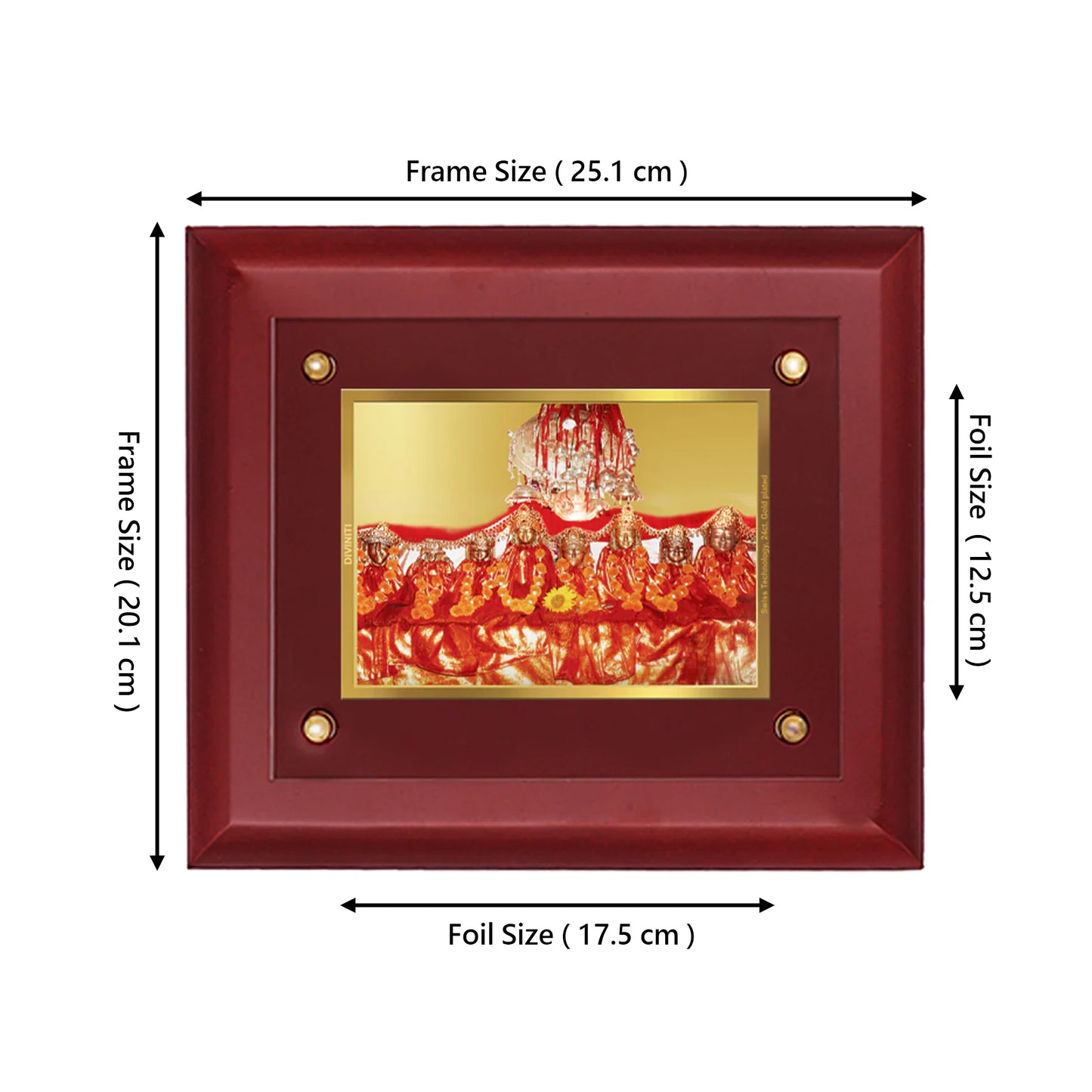 DIVINITI 24K Gold Plated Shoolini Mata Wall Photo Frame Wooden Wall Frame With Foil Religious Photo Frame Idol For Prayer, Gifts Items MDF S2.5 (25.1X20.1 CM)