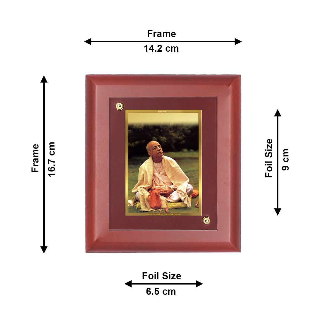 DIVINITI 24K Gold Plated A.C Bhaktivedanta Photo Frame for Home & Office Wall Decor, Table Top, Puja Room, Gift|MDF Size 1 (16.7x14.2 CM)