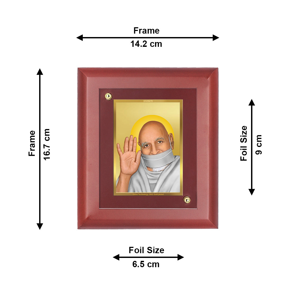 DIVINITI 24K Gold Plated Foil Acharya Tulsi Wooden Photo Frame Idol for Home & Office Decor, Table Top, Wall Hanging, Puja Room, Gift | MDF Size 1 (16.7x14.2 CM)