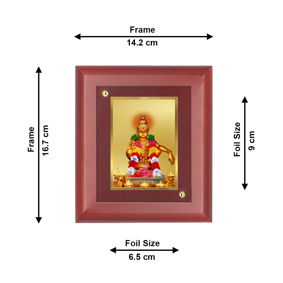 DIVINITI 24K Gold Plated Foil Ayyappan Wooden Photo Frame Idol for Home Decor Showpiece, Wall Decor, Table Top, Workshop, Gift | MDF Size 1 (16.7x14.2 CM)