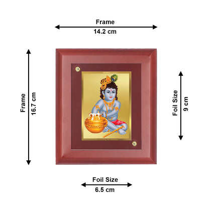 DIVINITI 24K Gold Plated Foil Lord Bal Gopal Wooden Photo Frame Idol for Home Wall Decor, Office Decor, Table Top, Housewarming Gift | MDF Size 1 (16.7x14.2 CM)