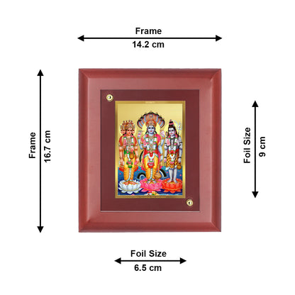 Diviniti 24K Gold Plated Brahma Vishnu Mahesh Wooden Photo Frame for Wall Hanging, Home Decor, Table Tops, Puja Room, Gift | MDF Size 1 (16.7x14.2 CM)