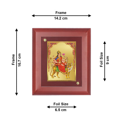 DIVINITI 24K Gold Plated Foil Chandraghanta Mata Stylish Wooden Photo Frame Idol for Home Decor, Wall Hanging, Table Top, Puja Room, Gift | MDF Size 1 (16.7x14.2 CM)