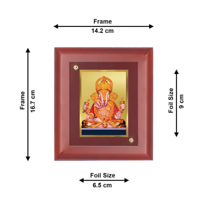 DIVINITI 24K Gold Plated Foil Dagdu Ganesha Tradition Photo Frame Idol for Home & Office Wall Decor, Table Top, Puja Room, Gift|MDF Size 1 (16.7x14.2 CM)