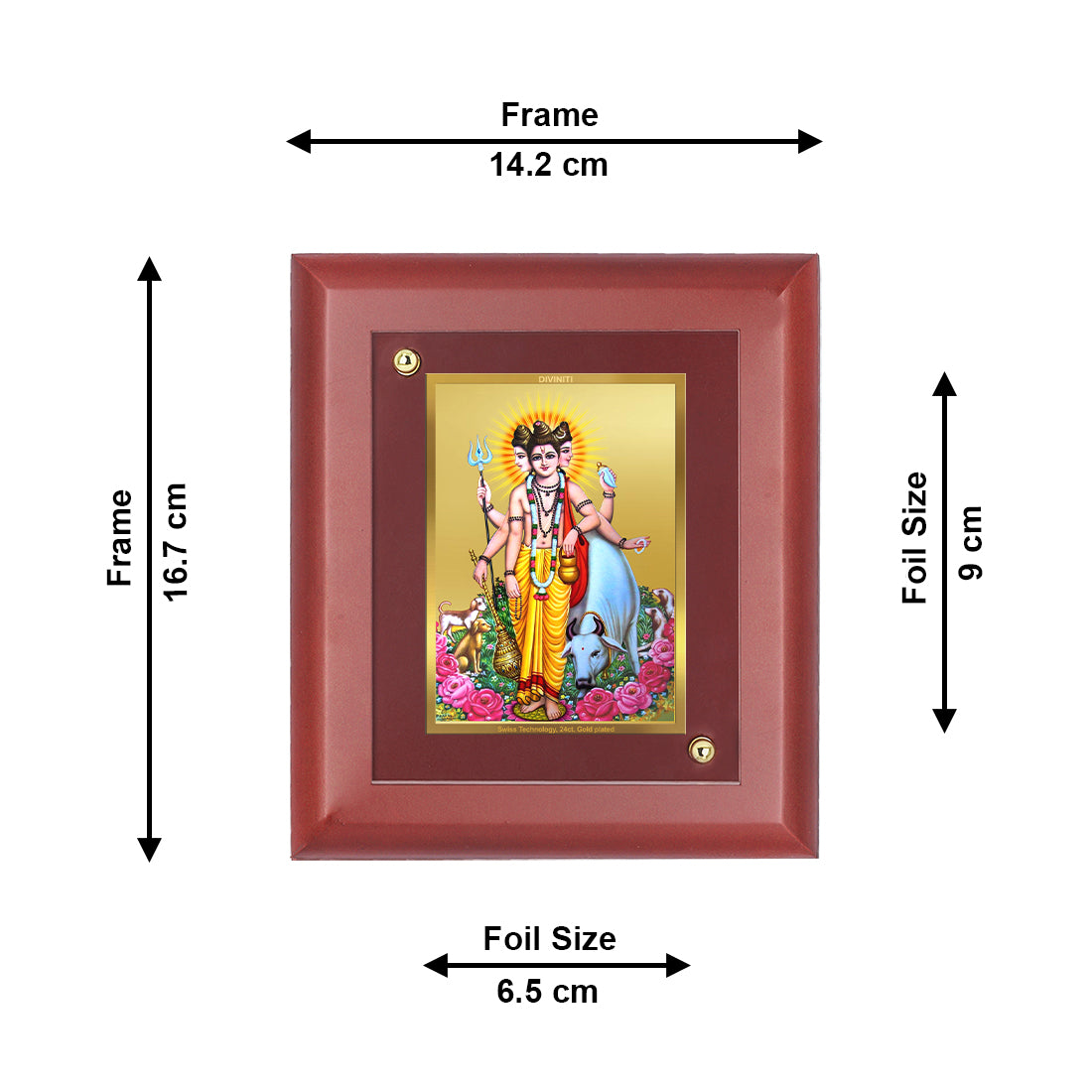 DIVINITI 24K Gold Plated Foil Dattatreya Photo Frame Idol for Home Decor, Wall Hanging, Table Top, Worship, Luxury Gift|MDF Size 1 (16.7x14.2 CM)