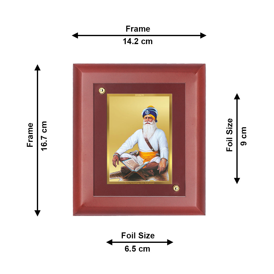 DIVINITI 24K Gold Plated Foil Baba Deep Singh Photo Frame Idol for Home Decor, Wall Decor, Table Top, Elegant Gift|MDF Size 1 (16.7x14.2 CM)