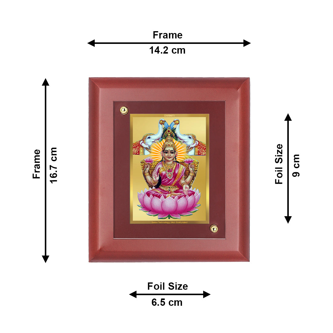 DIVINITI 24K Gold Plated Foil Gajalakshmi Stylish Photo Frame Idol for Home Decor, Wall Hanging, Table Top, Luxury Gift|MDF Size 1 (16.7x14.2 CM)