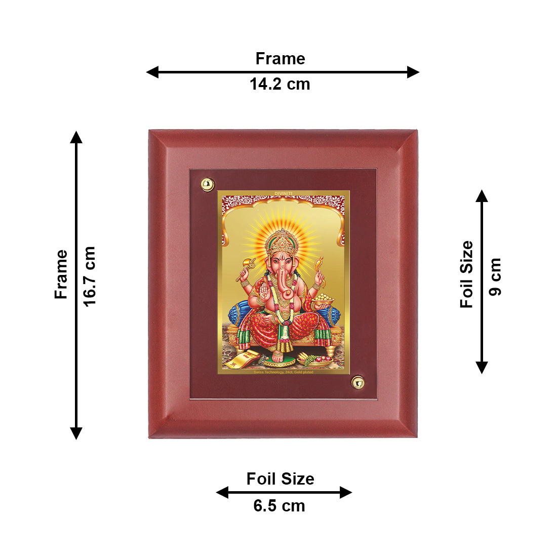 DIVINITI 24K Gold Plated Foil Lord Ganesha Elegant Stylish Wooden Photo Frame Idol for Home Decor, Wall Hanging, Table Top, Puja Room, Gift | MDF Size 1 (16.7x14.2 CM)