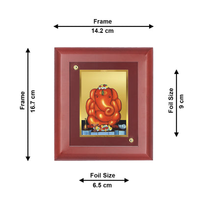 DIVINITI 24K Gold Plated Foil Shree Maha Ganpati Elephant Face Wooden Wall Photo Frame Idol for Puja Room, Home Decor, Table Top, Gift | MDF Size 1 (16.7x14.2 CM)