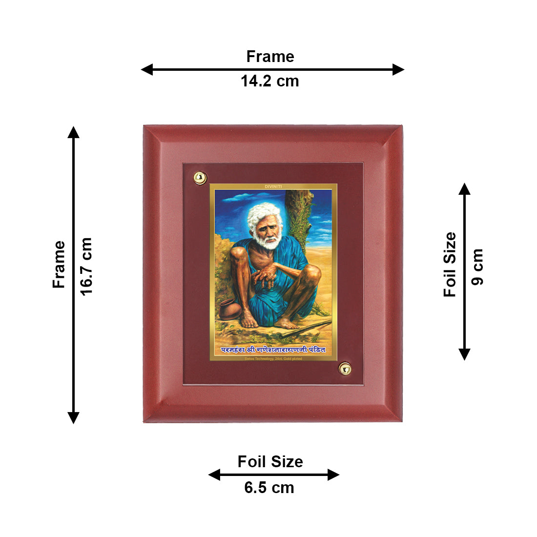 DIVINITI 24K Gold Plated Foil Lord Ganesh Narayan Wall Photo Frame Idol for Home Decor, Puja Room, Table Top, Gift|MDF Size 1 (16.7x14.2 CM)