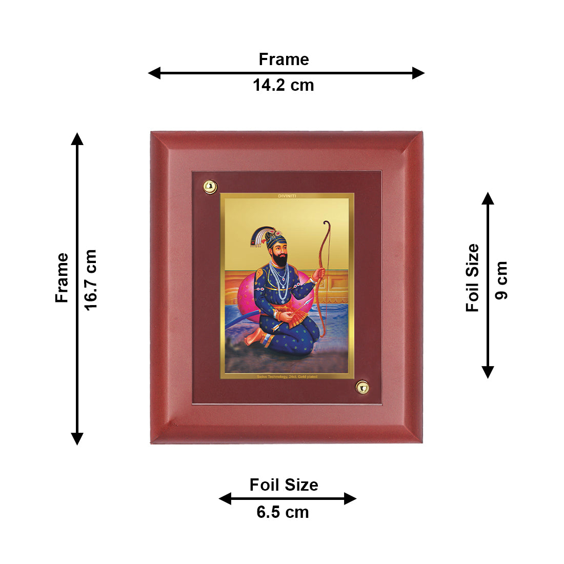 DIVINITI 24K Gold Plated Foil Guru Gobind Singh Photo Frame Idol for Home Wall Decor, Table Top, Gift|MDF Size 1 (16.7x14.2 CM)