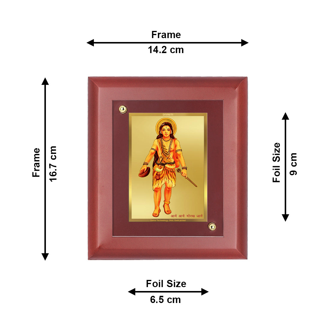 DIVINITI 24K Gold Plated Foil Baba Gorakhnath Wall Photo Frame Idol for Home & Office Decor, Table Top, Puja Room, Gift|MDF Size 1 (16.7x14.2 CM)