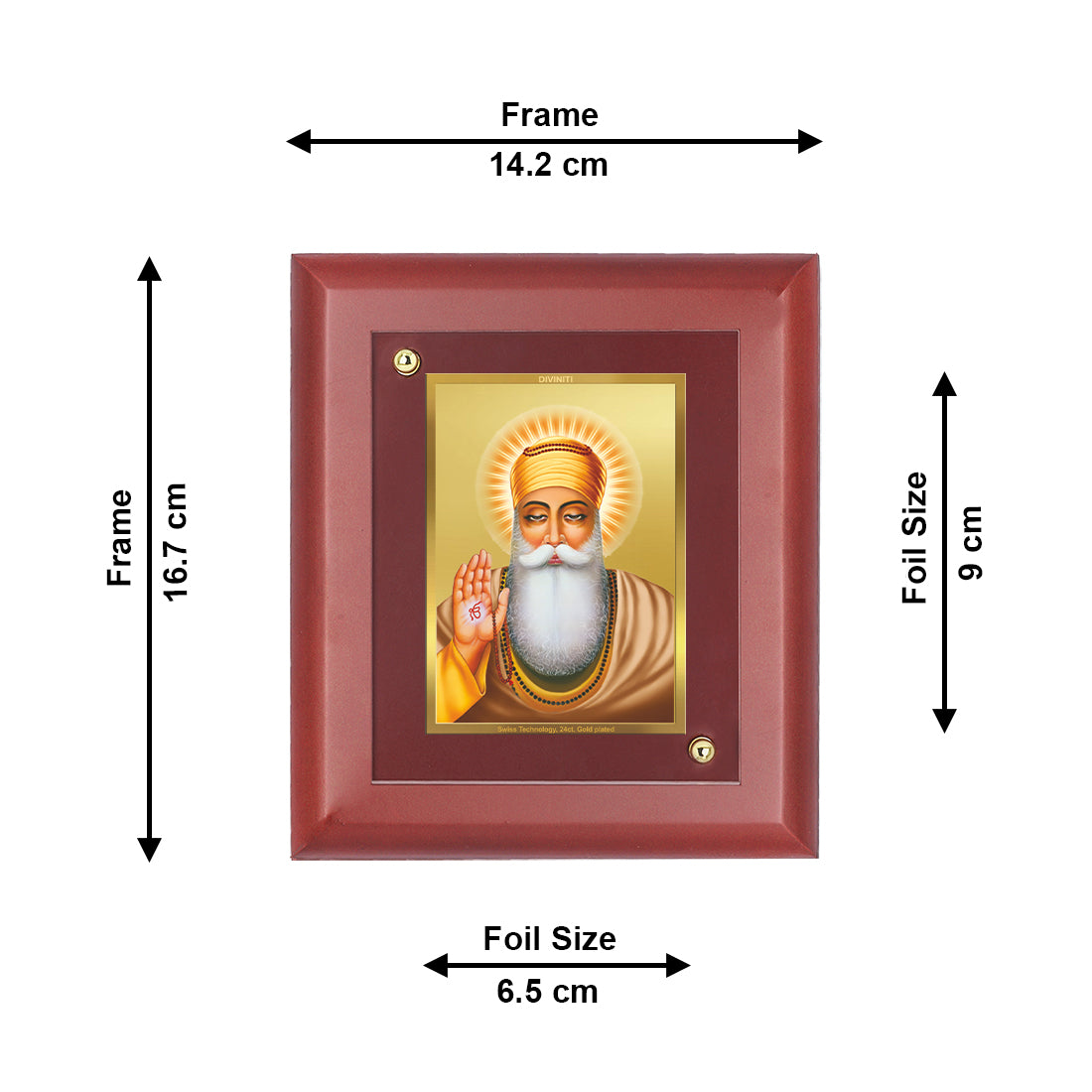 DIVINITI 24K Gold Plated Foil Guru Nanak Classic Photo Frame Idol for Home Decor, Wall Hanging, Table Top, Gift|MDF Size 1 (16.7x14.2 CM)