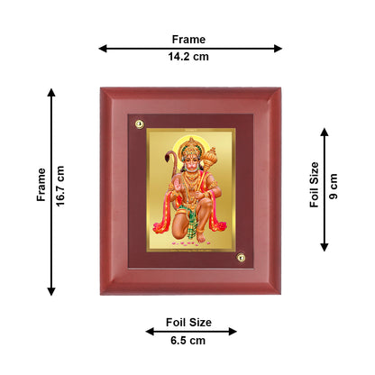 DIVINITI 24K Gold Plated Foil Lord Hanuman Wooden Stylish Photo Frame Idol for Home Decor, Wall Hanging, Table Top, Puja Room, Gift | MDF Size 1 (16.7x14.2 CM)