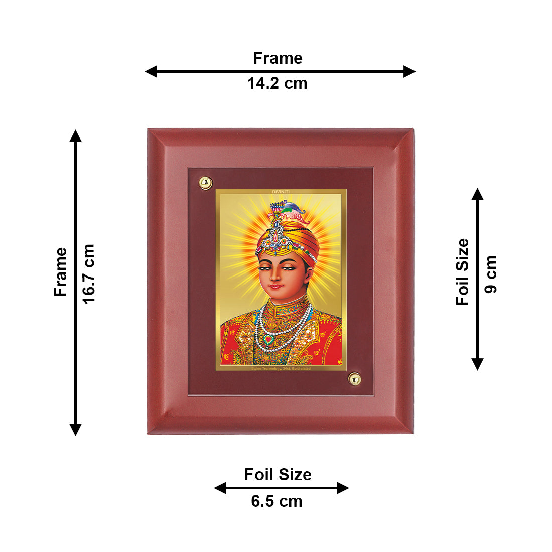 DIVINITI 24K Gold Plated Foil Guru Harkrishan Tradition Wooden Photo Frame Idol for Home Decor, Puja Room, Table Top, Gift | MDF Size 1 (16.7x14.2 CM)