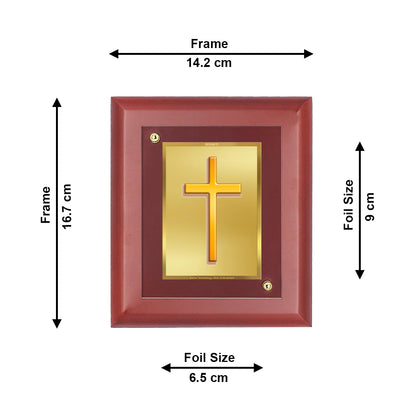 DIVINITI 24K Gold Plated Foil Holy Cross Wooden Tradition Photo Frame Idol for Wall Hanging, Home Decor, Table Top, Gift | MDF Size 1 (16.7x14.2 CM)