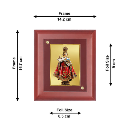 DIVINITI 24K Gold Plated Foil Infant Jesus Wooden Photo Frame Idol for Workshop, Home Decor, Wall Hanging, Table Top, Luxury Gift | MDF Size 1 (16.7x14.2 CM)