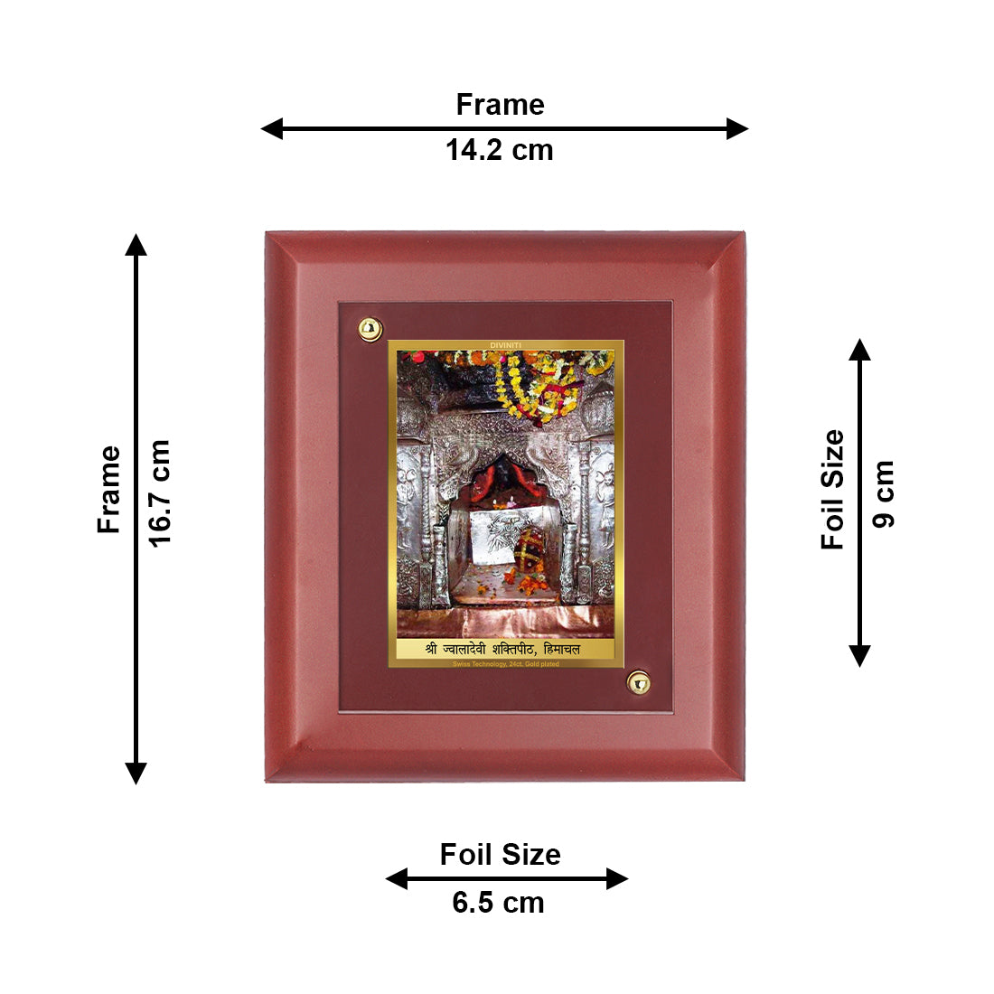 DIVINITI 24K Gold Plated Foil Jwaladevi Photo Frame Idol for Home Wall Decor, Workshop, Table Top, Puja Room, Gift|MDF Size 1 (16.7x14.2 CM)