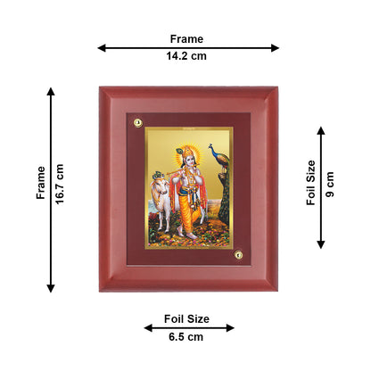 DIVINITI 24K Gold Plated Foil Lord Krishna Wooden Photo Frame Idol for Home Wall Hanging, Puja Room, Table Top, Gift | MDF Size 1 (16.7x14.2 CM)