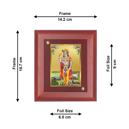 DIVINITI 24K Gold Plated Foil Lord Krishna Stylish Photo Frame Idol for Home Wall Decor, Table Top, Puja Room, Gift|MDF Size 1 (16.7x14.2 CM)