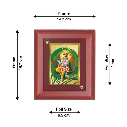 DIVINITI 24K Gold Plated Foil Lord Shree Krishna Wooden Traditional Photo Frame Idol for Home Wall Decor, Table Top, Gift | MDF Size 1 (16.7x14.2 CM)