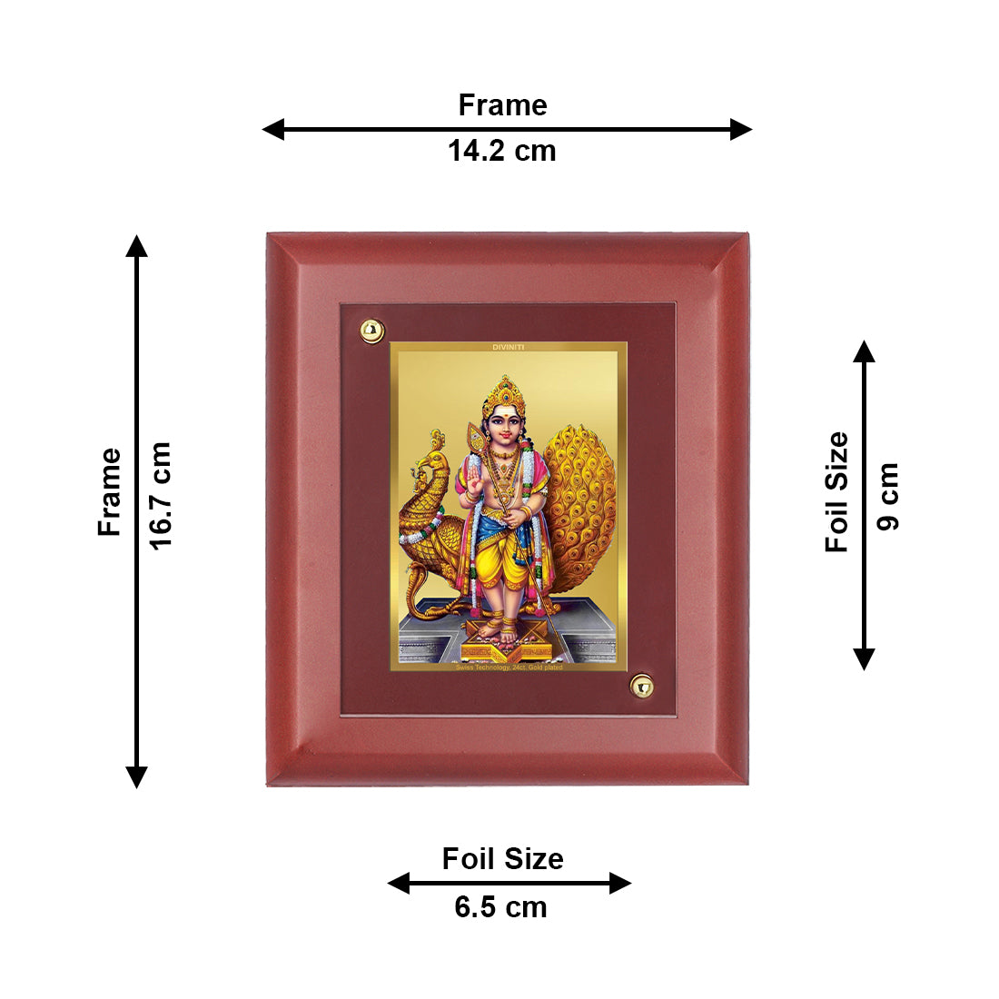 DIVINITI 24K Gold Plated Foil Karthikey Wall Photo Frame Idol for Home Decor, Table Top, Worship, Luxury Gift|MDF Size 1 (16.7x14.2 CM)