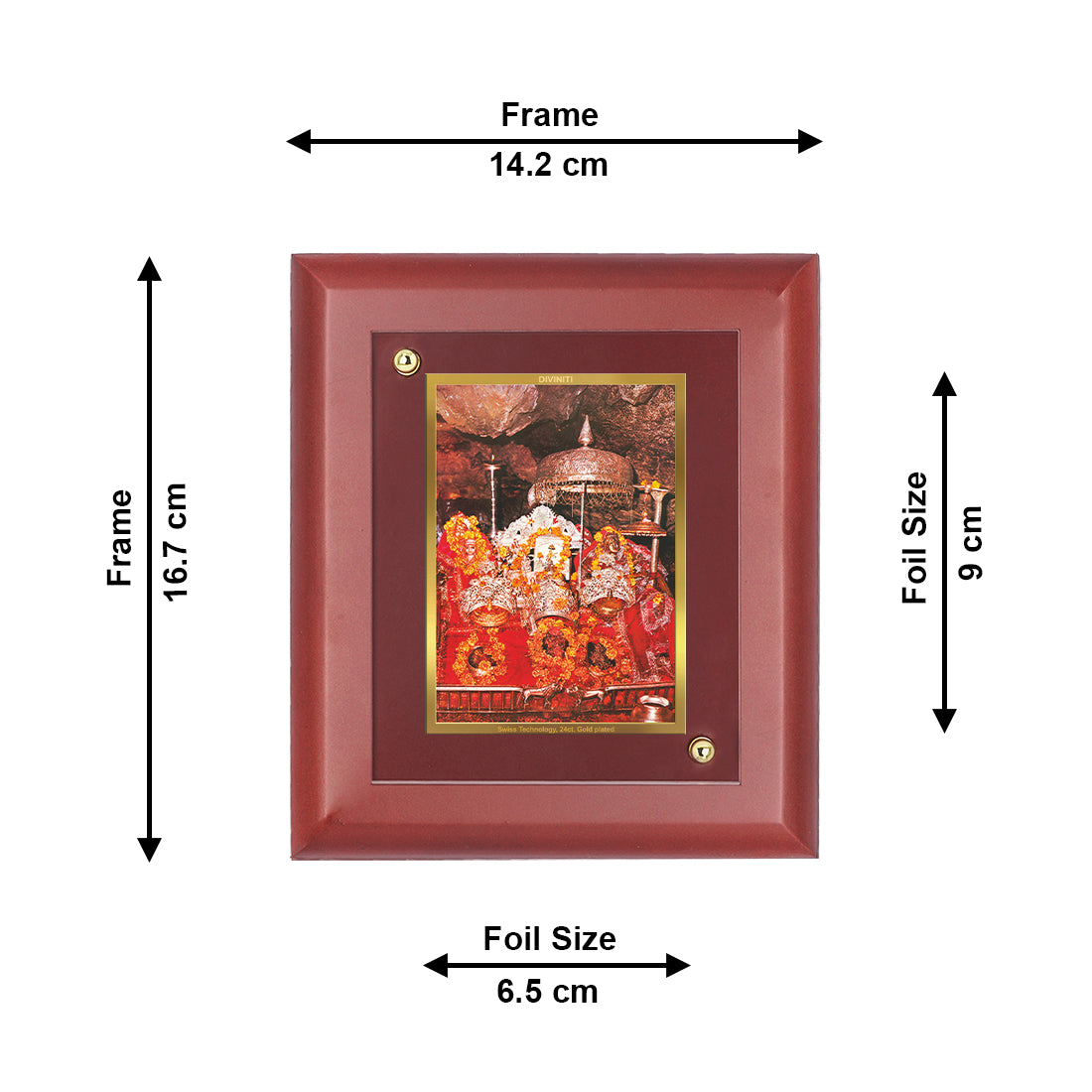 DIVINITI 24K Gold Plated Foil Mata Ka Darbar Photo Frame Idol for Home Decor, Wall Decor, Puja, Festival , Gift|MDF Size 1 (16.7x14.2 CM)