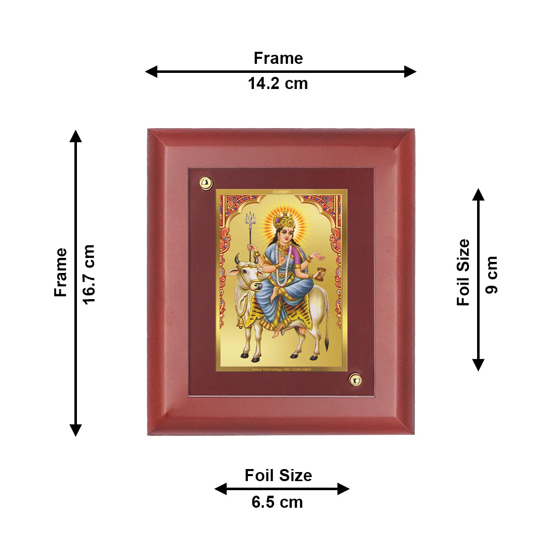 DIVINITI 24K Gold Plated Foil Mahagauri Mata Wooden Photo Frame Idol for Home Wall Decor, Table, Puja Room, Gift | MDF Size 1 (16.7x14.2 CM)