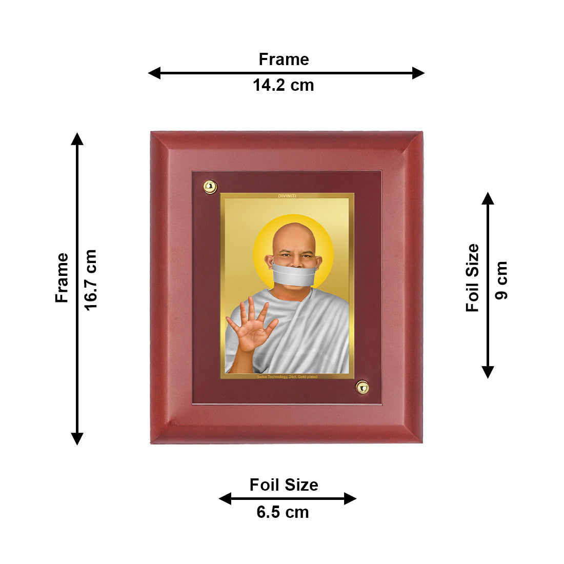 DIVINITI 24K Gold Plated Foil Acharya Shri Mahashraman Ji Wooden Photo Frame Idol for Home Decor, Wall Hanging, Table Top, Luxury Gift | MDF Size 1 (16.7x14.2 CM)