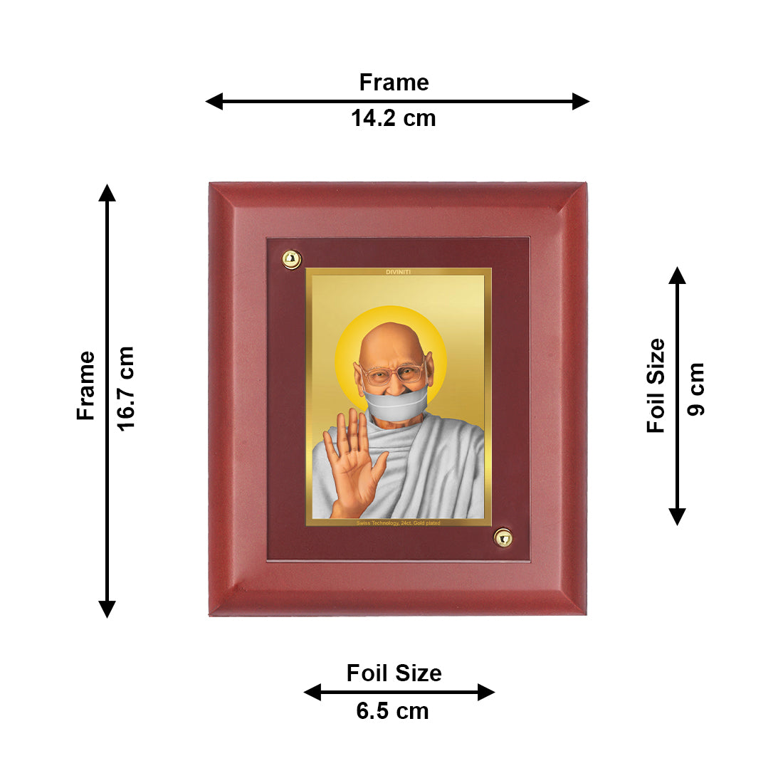 DIVINITI 24K Gold Plated Aacharya Mahaprgya Ji  Wooden Photo Frame for Home Decor, Wall Decor, Table Top, Puja Room, Gift | MDF Size 1 (16.7x14.2 CM)