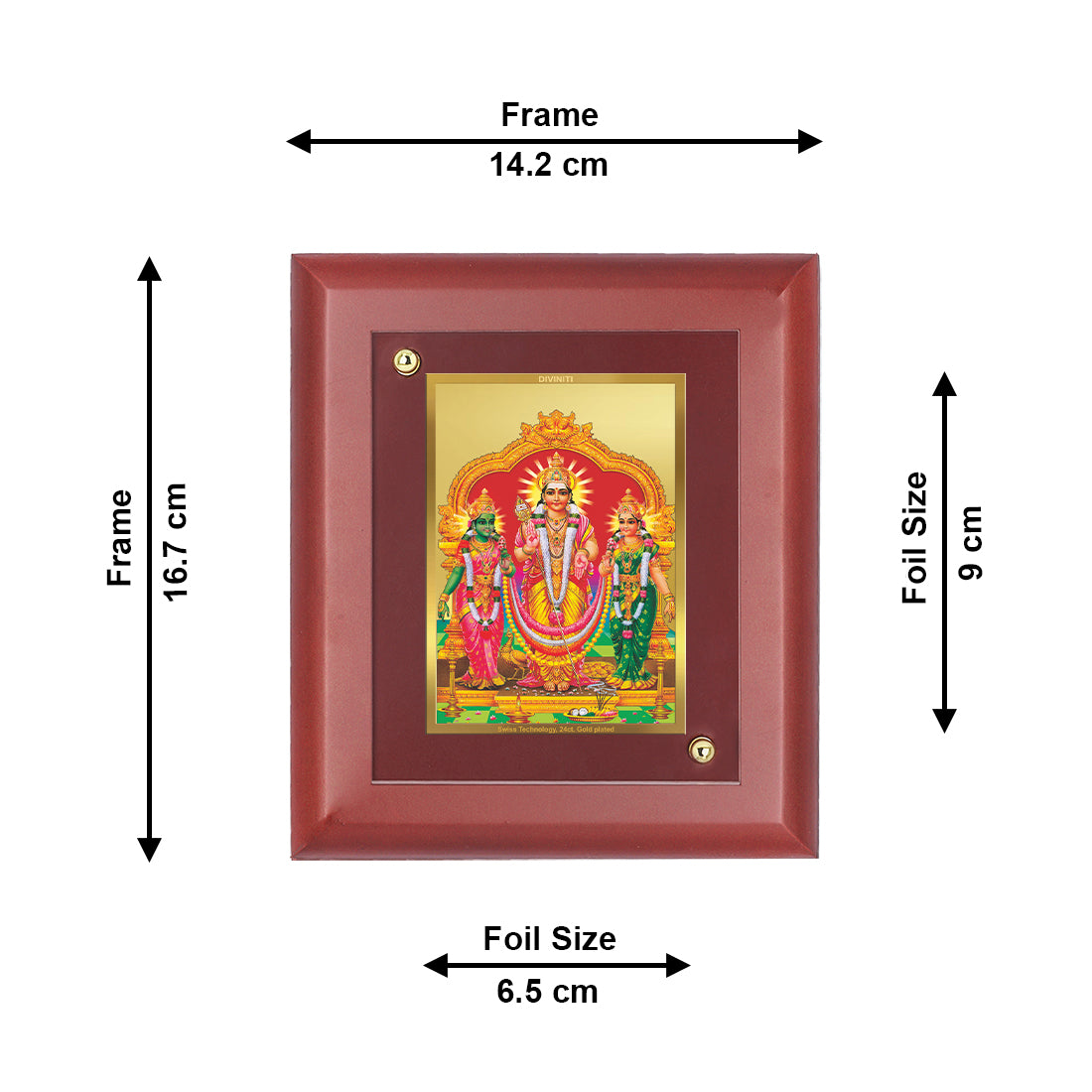 DIVINITI 24K Gold Plated Foil Murugan Valli Wooden Stylish Photo Frame Idol for Home Decor, Wall Decor, Table Top, Worship, Gift | MDF Size 1 (16.7x14.2 CM)