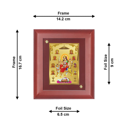 DIVINITI 24K Gold Plated Foil Nav Durga Wooden Classic Photo Frame Idol for Puja Room, Wall Hanging, Home Decor, Table Top, Gift | MDF Size 1 (16.7x14.2 CM)