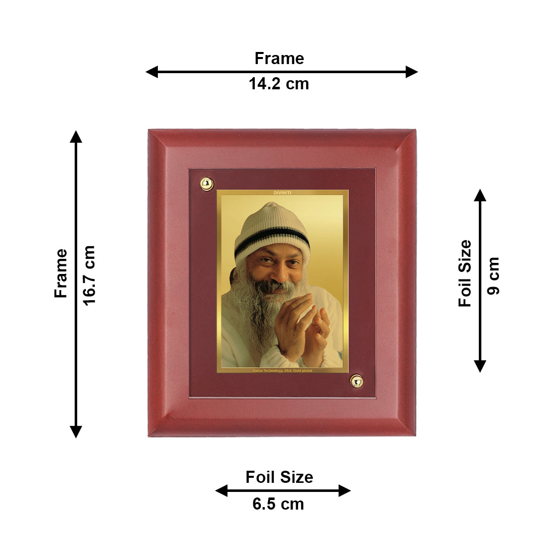 DIVINITI 24K Gold Plated Foil Osho Rajneesh Photo Frame Idol for Home Decor Showpiece, Wall Decor, Table Top , Gift|MDF Size 1 (16.7x14.2 CM)