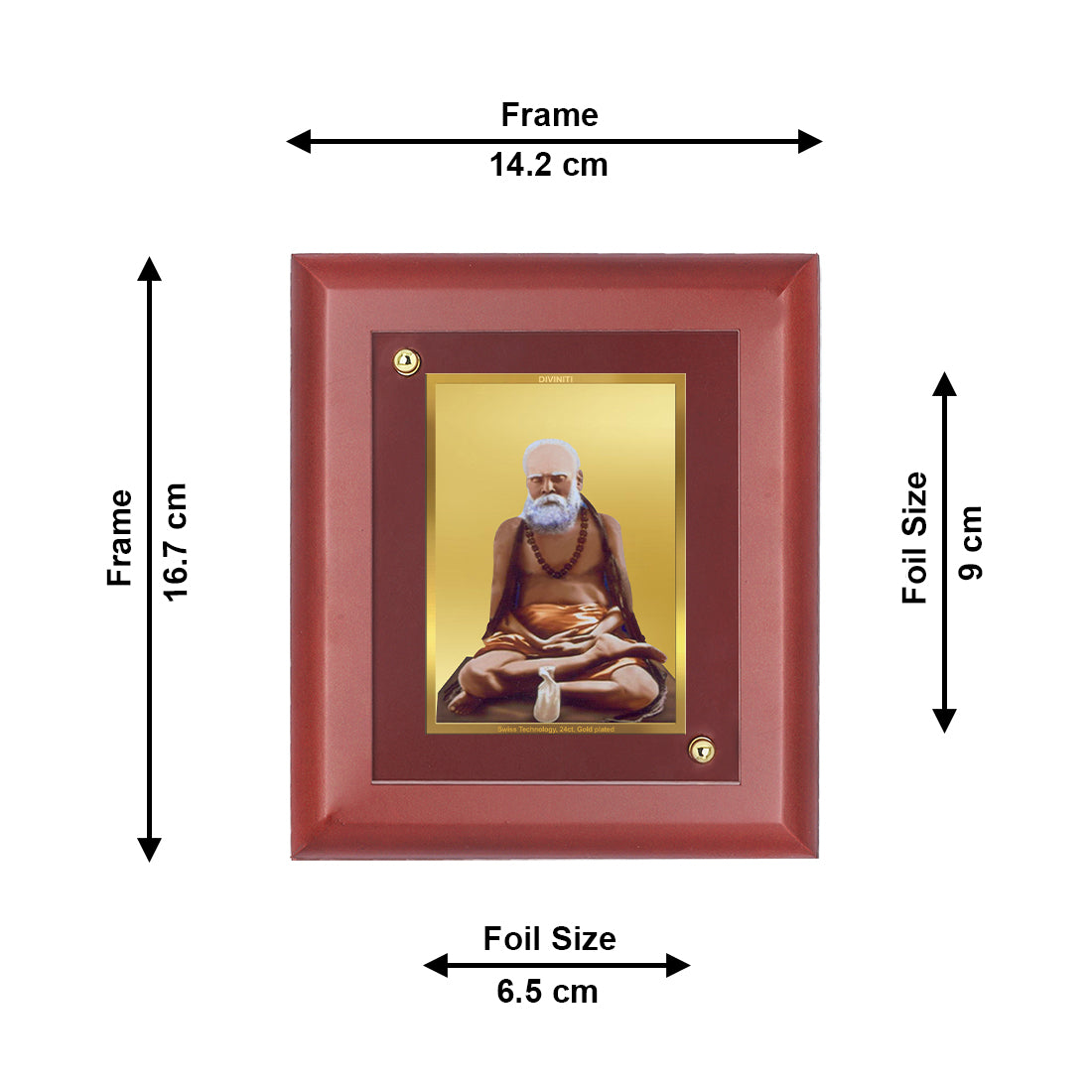 DIVINITI 24K Gold Plated Foil Pambanswamigal Wall Tradition Photo Frame Idol for Puja Room, Home Decor, Table Top , Gift|MDF Size 1 (16.7x14.2 CM)