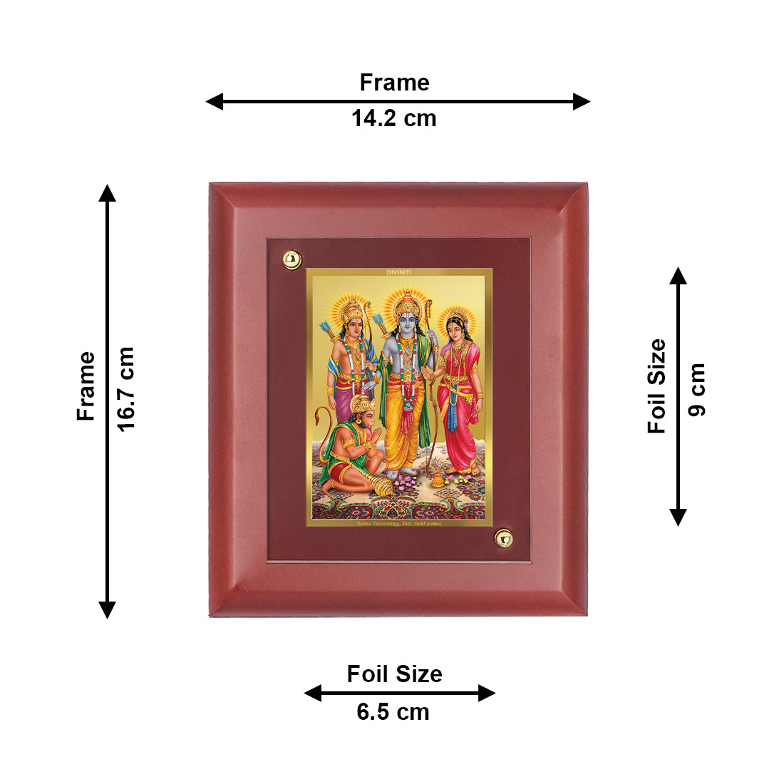 DIVINITI 24K Gold Plated Foil Lord Ram Darbar Wooden Stylish Wall Photo Frame Idol for Temple, Home Decor, Luxury Gift | MDF Size 1 (16.7x14.2 CM)