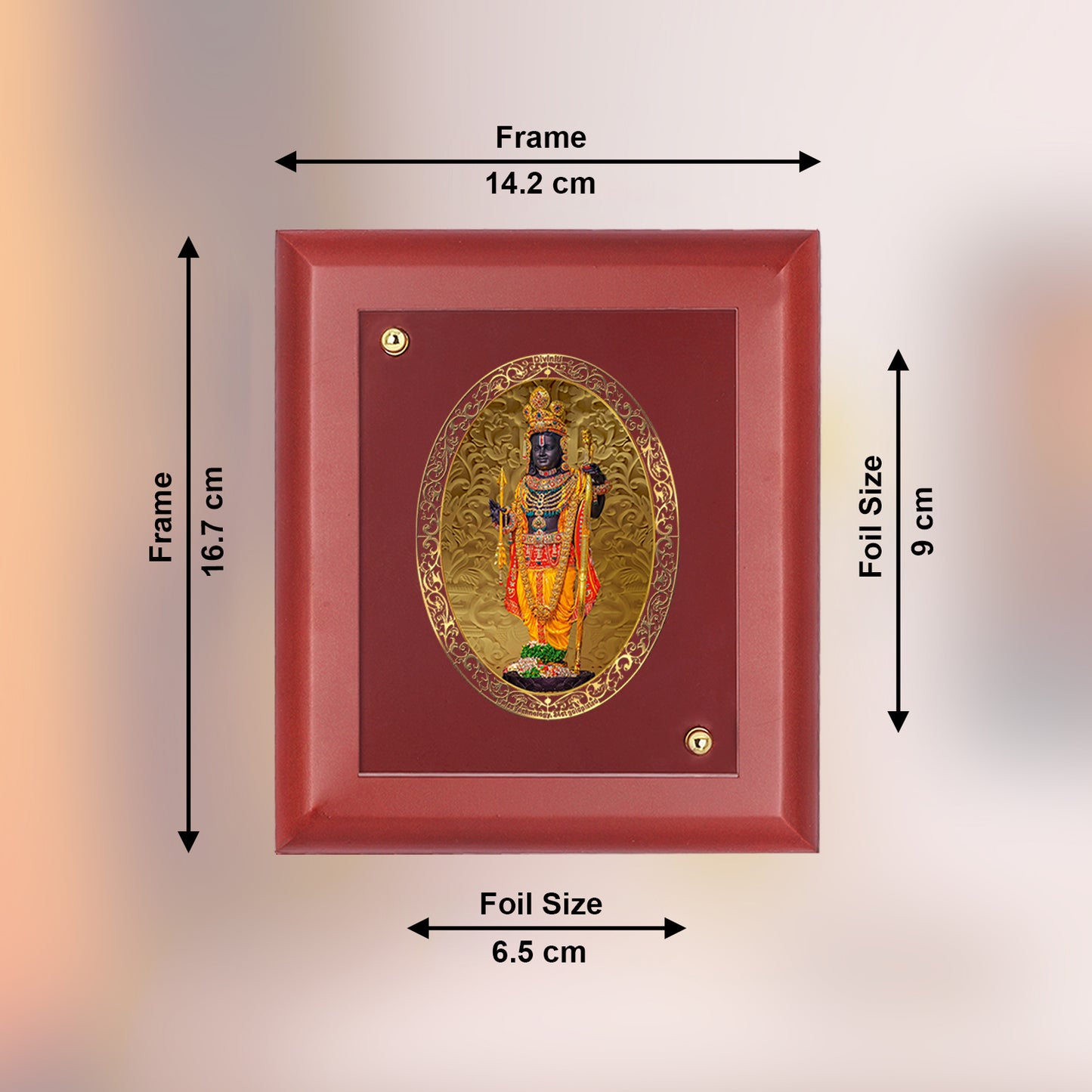 DIVINITI 24K Gold Plated Foil Lord Ram Lalla Wooden Classic Photo Frame Idol for Wall Hanging, Home Decor, Table Top, Gift | MDF Size 1 (16.7x14.2 CM)