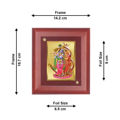 DIVINITI 24K Gold Plated Foil Radha Krishna Wooden Classic Photo Frame Idol for Puja Room, Home Decor, Wall Hanging, Table Top, Gift | MDF Size 1 (16.7x14.2 CM)