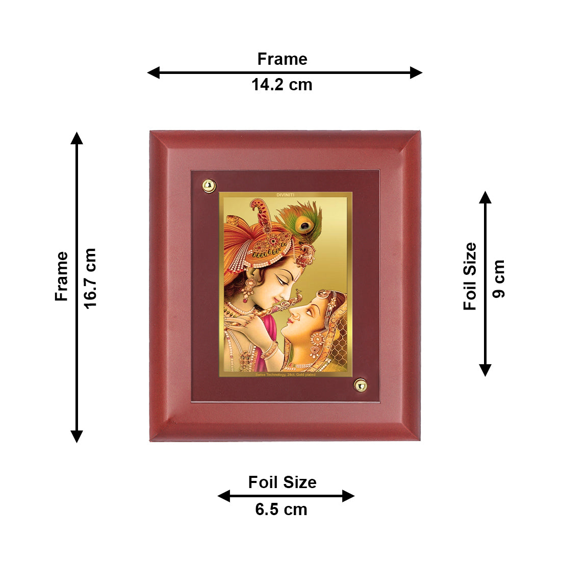 DIVINITI 24K Gold Plated Foil Radha Krishna Photo Frame Idol for Home Wall Decor, Table Top, Puja Room, Luxury Gift|MDF Size 1 (16.7x14.2 CM)