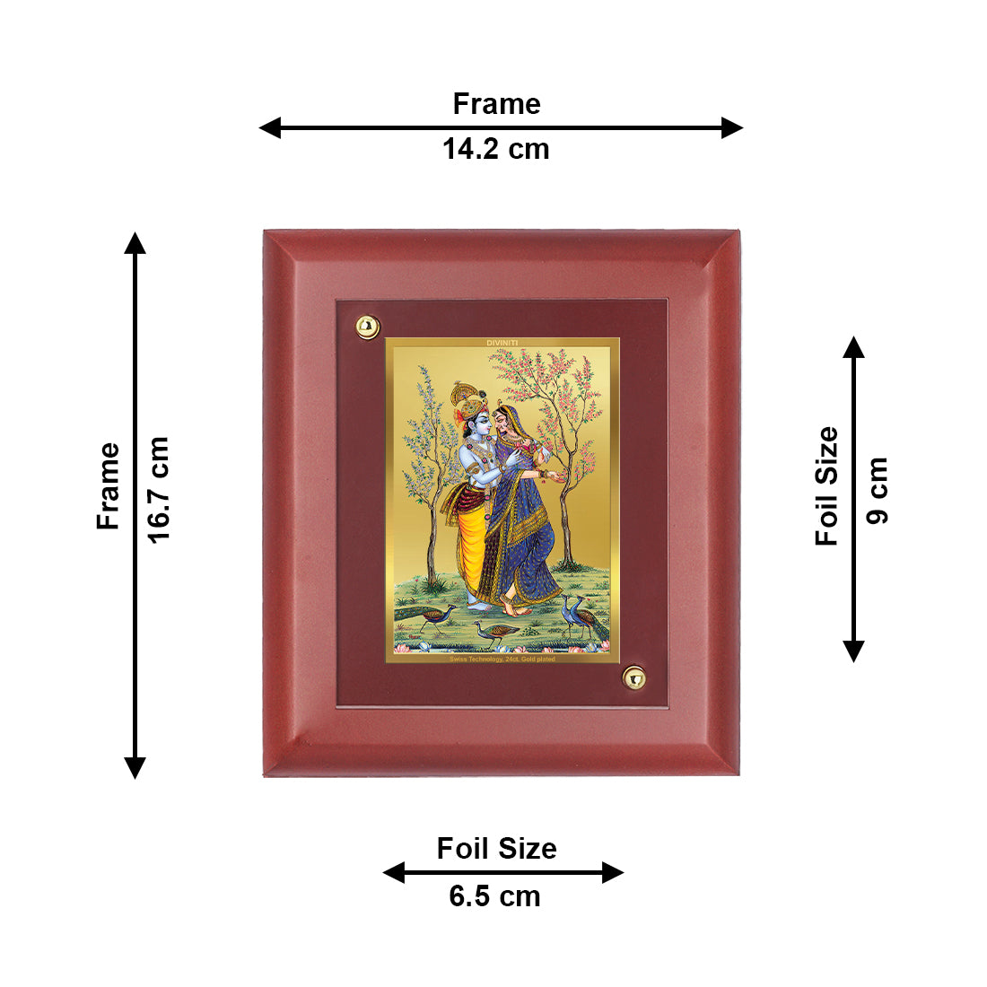 DIVINITI 24K Gold Plated Foil Radha Krishna Elegant Photo Frame Idol for Table Top, Wall Hanging, Home Decor, Puja Room, Gift|MDF Size 1 (16.7x14.2 CM)