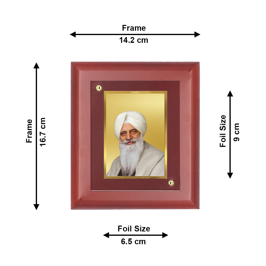 DIVINITI 24K Gold Plated Foil Radha Soami Wooden Photo Frame Idol for Home Wall Decor, Table Top, Gift | MDF Size 1 (16.7x14.2 CM)