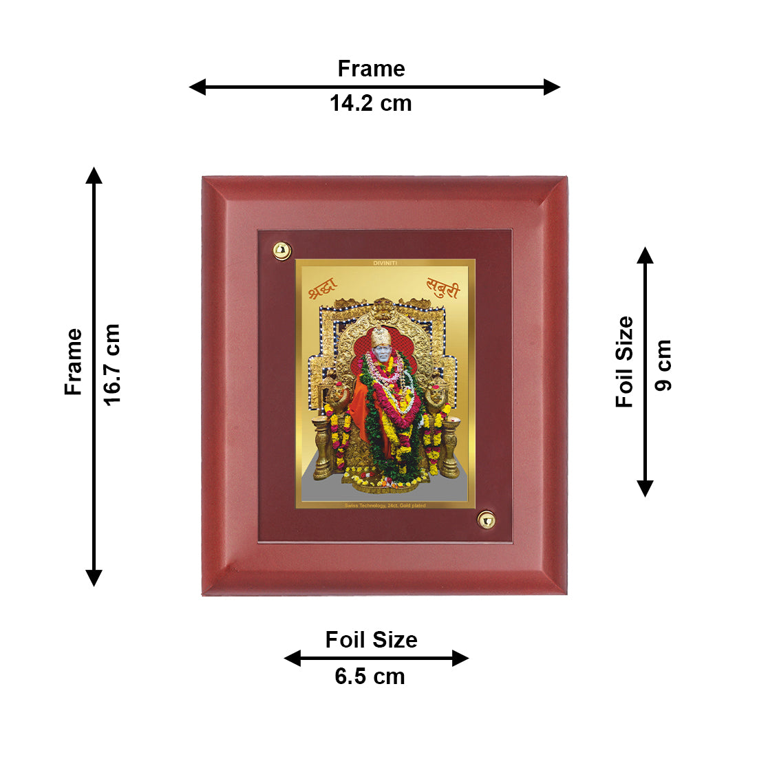 DIVINITI 24K Gold Plated Foil Sai Baba Wooden Classic Photo Frame Idol for Wall Hanging, Home Decor, Table Top, Luxury Gift | MDF Size 1 (16.7x14.2 CM)