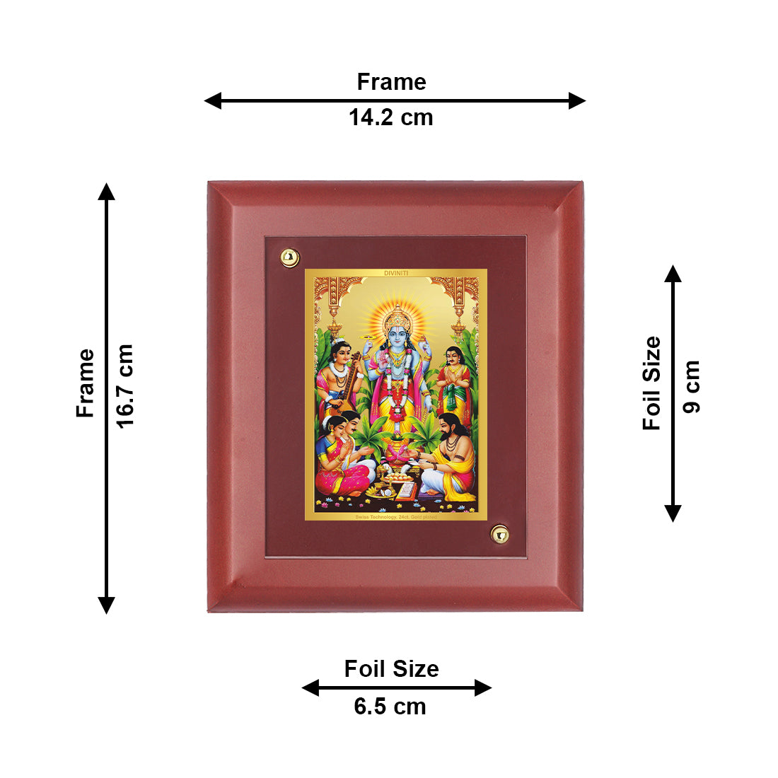 DIVINITI 24K Gold Plated Foil Lord Satya Narayan Wooden Photo Frame Idol for Table Top, Home Decor, Table Top, Luxury Gift | MDF Size 1 (16.7x14.2 CM)